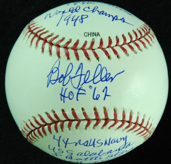 Bob Feller Single-Signed Multiple Inscriptions OML Baseball (PSA/DNA)