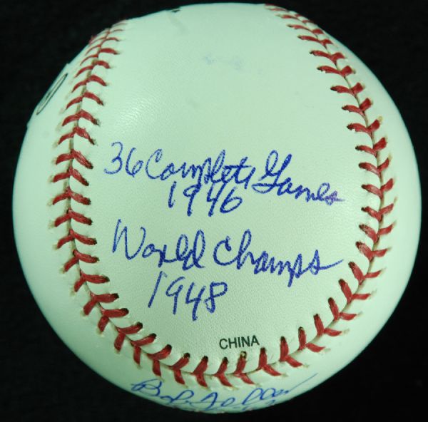 Bob Feller Single-Signed Multiple Inscriptions OML Baseball (PSA/DNA)