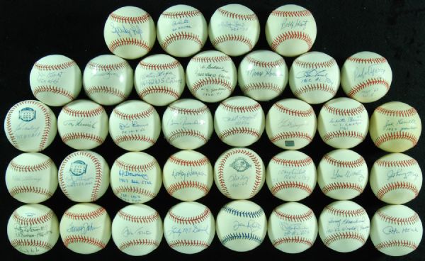 Vintage Yankees Single-Signed Baseballs (35) with Ford, Sewell, Rizzuto, Mize