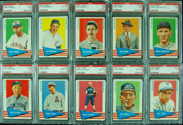 1961 Fleer Baseball Greats PSA-Graded Lot of (10) With Lajoie, Plank