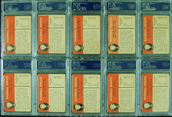 1961 Fleer Baseball Greats PSA-Graded Lot of (10) With Lajoie, Plank