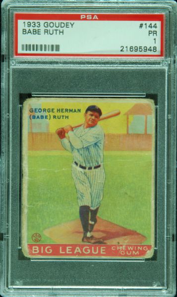 1933 Goudey Babe Ruth No. 144 PSA 1