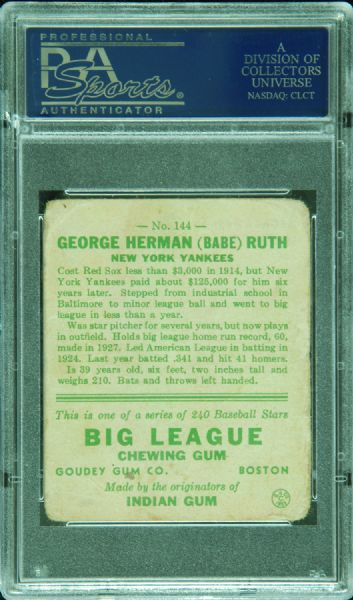 1933 Goudey Babe Ruth No. 144 PSA 1