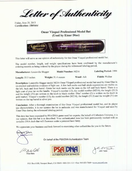 Omar Vizquel 1999 Game-Used Louisville Slugger Bat (PSA/DNA)