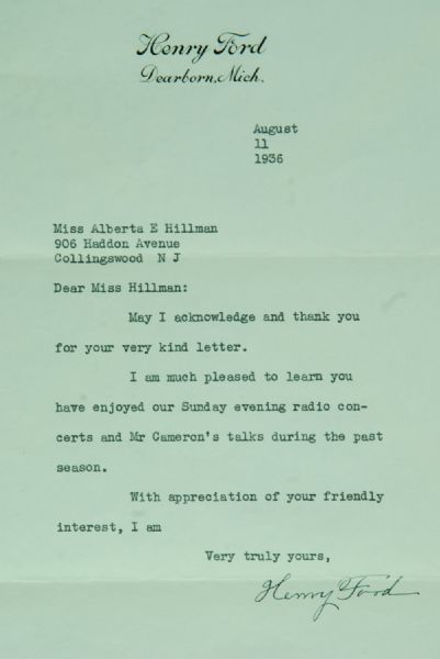 Henry Ford Signed Typed Letter (1936) (PSA/DNA)