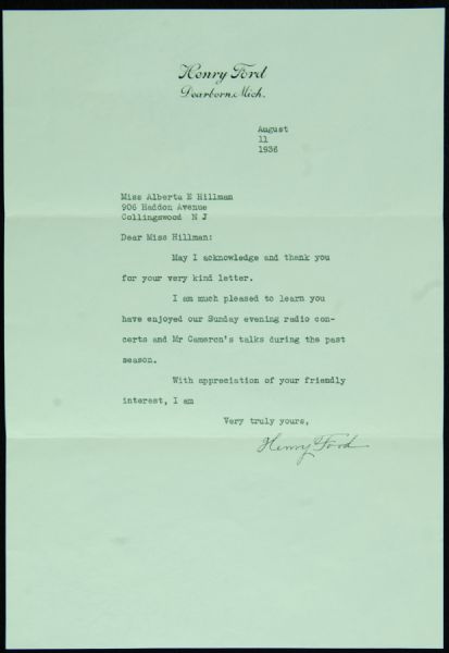 Henry Ford Signed Typed Letter (1936) (PSA/DNA)