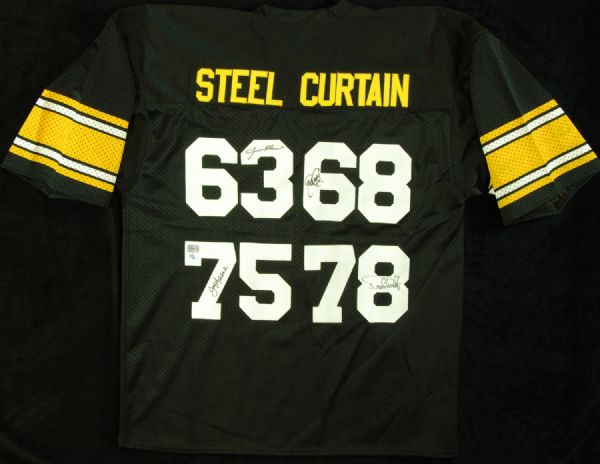 Joe Greene, LC Greenwood, Dwight White & Ernie Holmes Signed Steel Curtain Jersey (PSA/DNA)