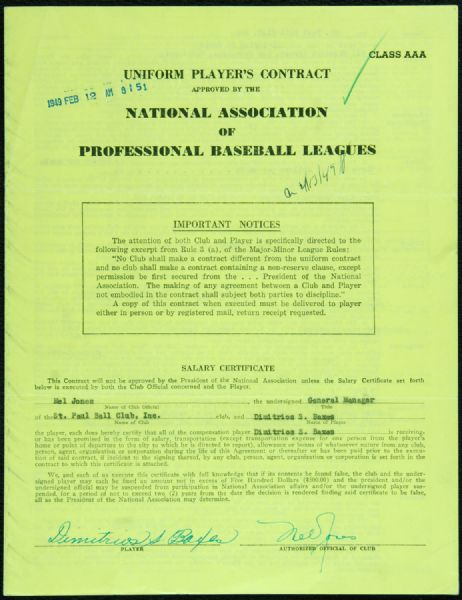 Jim Baxes Twice-Signed St. Paul (AAA) Contract