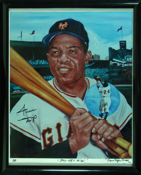 Willie Mays Signed Robert Stephen Simon Poster (JSA)