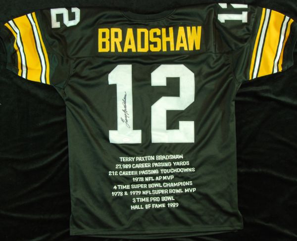 Terry Bradshaw Signed Steelers Stat Jersey (JSA)