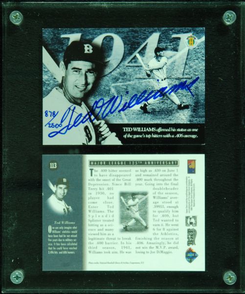 Ted Williams Signed Commemorative Card (UDA)