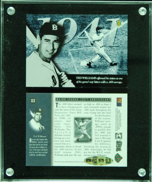 Ted Williams Signed Commemorative Card (UDA)