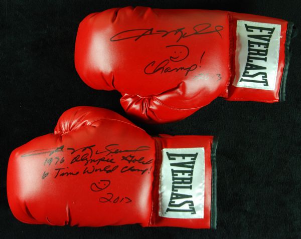 Sugar Ray Leonard Signed Everlast Boxing Gloves (2) with Inscriptions