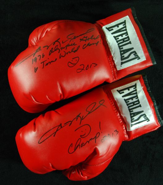 Sugar Ray Leonard Signed Everlast Boxing Gloves (2) with Inscriptions