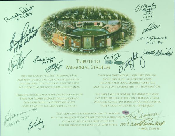 Orioles Greats Signed Tribute to Memorial Stadium Litho (14 Signatures)