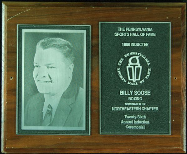 Billy Soose Pennsylvania Sports Hall of Fame 1988 Inductee Plaque