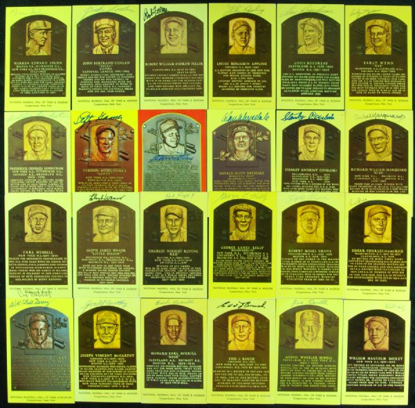 Signed Yellow HOF Plaque Postcard lot of 24