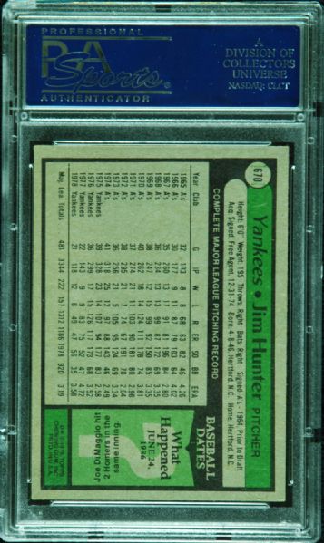 Jim Catfish Hunter Signed 1979 Topps (PSA/DNA)