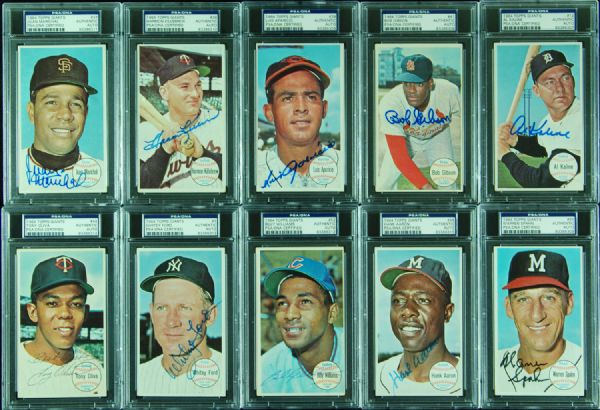 Signed 1964 Topps Giants Group (10) with Aaron, Killebrew, Kaline