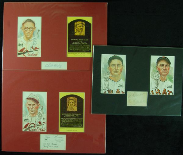 Paul & Lloyd Waner, Jesse Haines & Chick Hafey Signed Matted Displays (JSA)