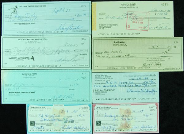 Hall of Famer Signed Checks (7) with Snider, Doby, Winfield