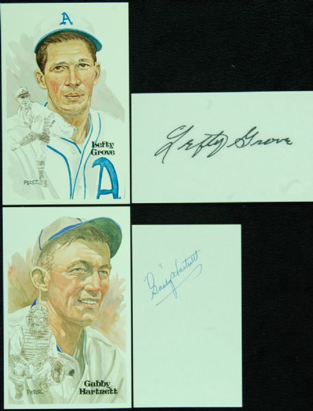 Lefty Grove & Gabby Hartnett Signed Index Cards (2) (JSA)