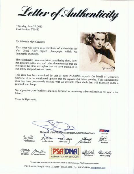 Grace Kelly Signed 8x10 Photo (PSA/DNA)