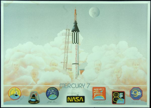 Mercury 7 Multi-Signed 25x35 Lithograph (7 Signatures) 1238/1500