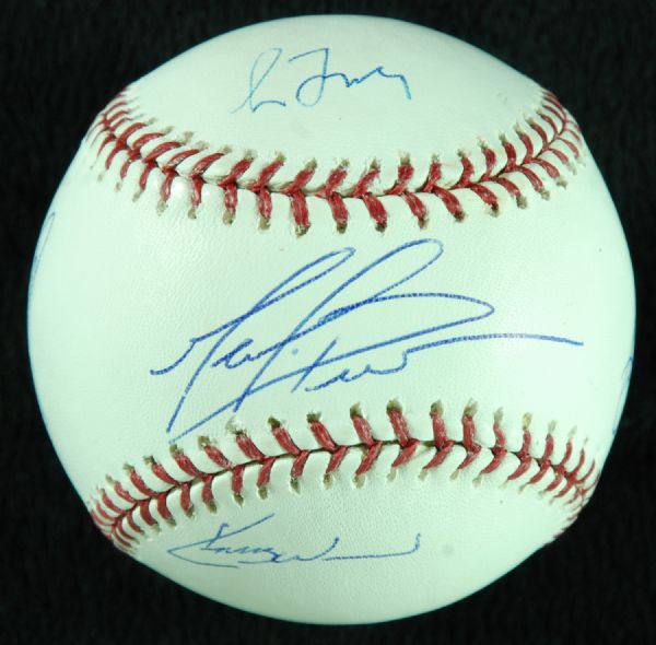 Cubs Great Pitchers Signed Baseball (5) with Wood, Prior, Maddux, Clement & Zambrano