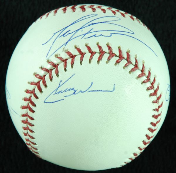 Cubs Great Pitchers Signed Baseball (5) with Wood, Prior, Maddux, Clement & Zambrano