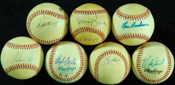 Hall of Famer Single-Signed Baseballs (7) with Berra, Banks