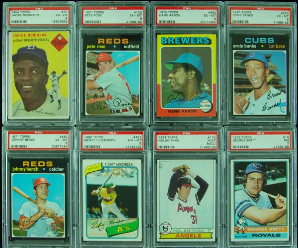 Topps PSA-Graded lot of 8 with Jackie Robinson, Banks, Rose