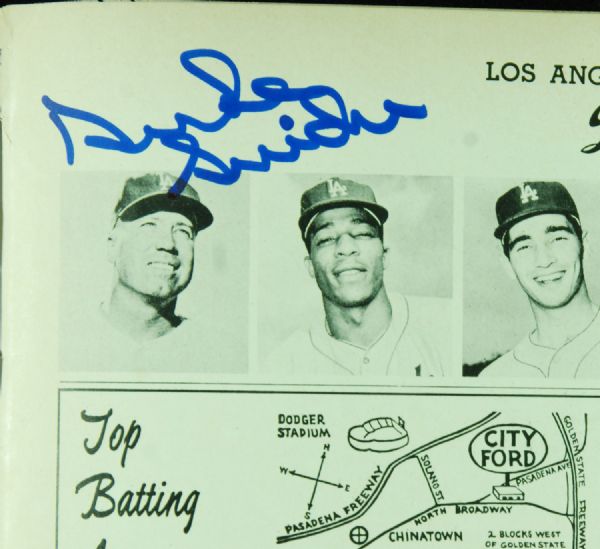 Dodgers Program lot of 5 with Doris Day, Milton Berle & Duke Snider Autographs