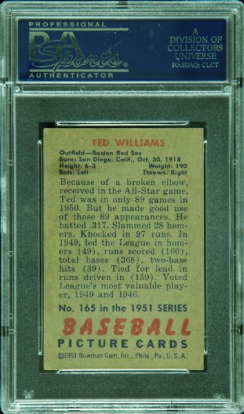 1951 Bowman Ted Williams No. 165 PSA 4