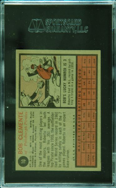 1962 Topps Roberto Clemente No. 10 SGC 6 (EX-NM)