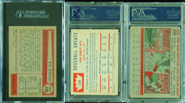 1950s PSA-Graded Singles trio (3) with Gil Hodges, Bob Feller, Johnny Mize