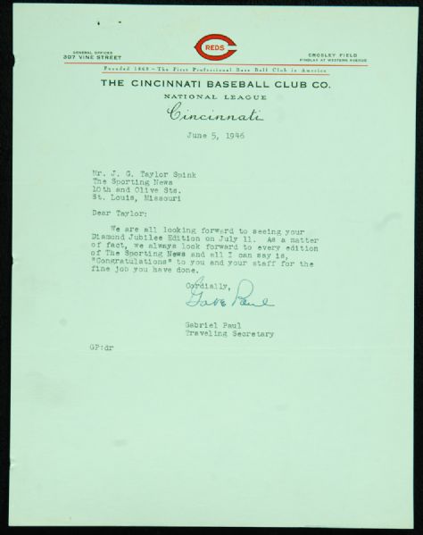 Ossie Bluege, Billy Evans & Gabe Paul Signed Letters Regarding The Sporting News