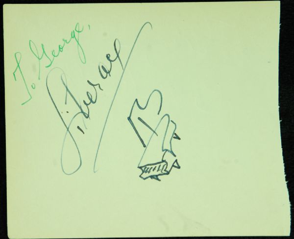 Liberace Signed Album Page with Original Sketch and Five Baseball Stars