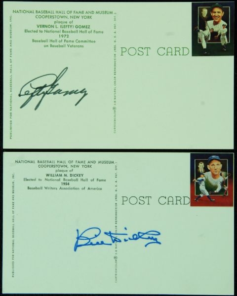 Bill Dickey & Lefty Gomez Signed Yellow HOF Plaque Postcards (2)