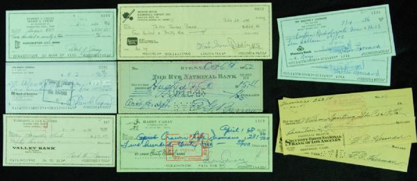 Signed Sports Stars Checks (10) with Ed Barrow, Cousy, Buck Leonard