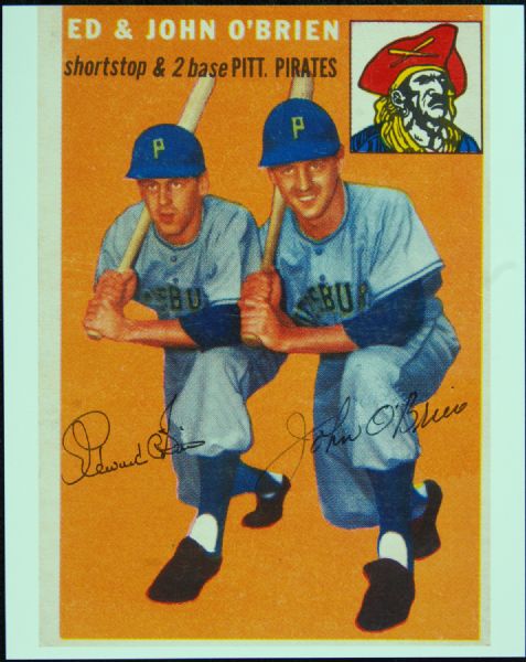 Ed & John O'Brien Signed 1954 Topps 8x10 Photo