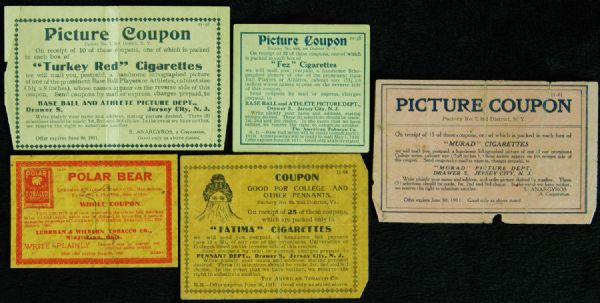 Early 1900s Cigarette Coupons (5) with Fatima, Turkey Red, Polar Bear