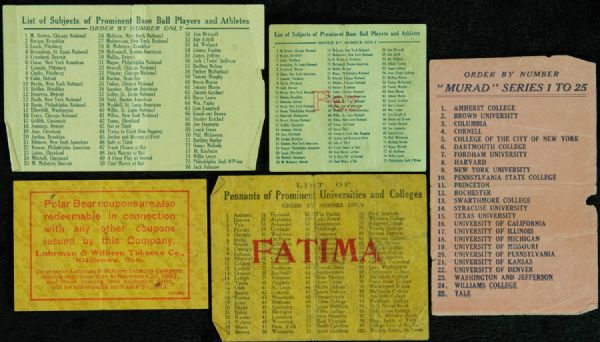 Early 1900s Cigarette Coupons (5) with Fatima, Turkey Red, Polar Bear