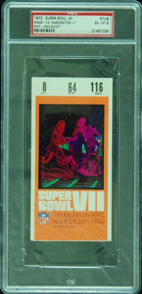 1973 Super Bowl VII (Miami vs. Washington) Perfect Season Ticket Stub PSA 6