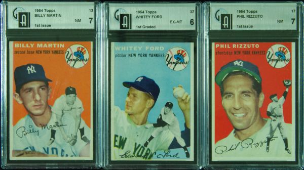 1954 Topps Whitey Ford, Billy Martin & Phil Rizzuto GAI-Graded Singles