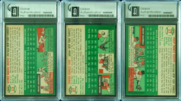 1954 Topps Whitey Ford, Billy Martin & Phil Rizzuto GAI-Graded Singles