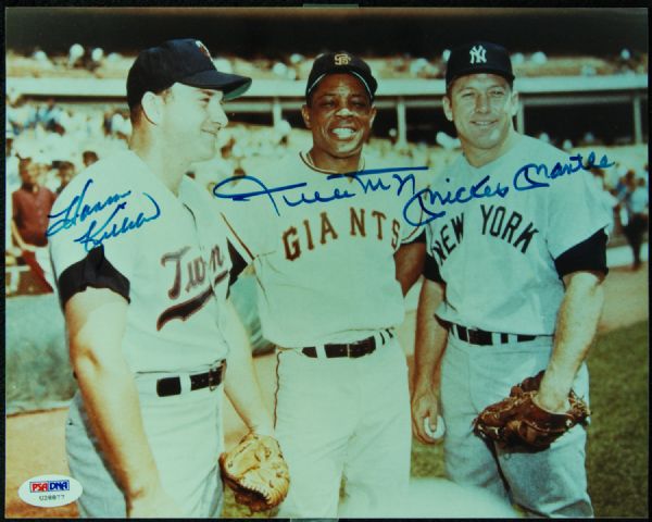 Mickey Mantle, Killebrew & Mays Signed 8x10 Photo (PSA/DNA)