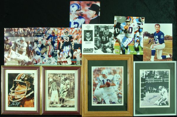 Football Signed Photos (10) with Unitas, Staubach, Tittle