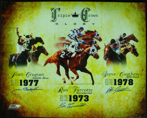 Multi-Signed Triple Crown Glory 16x20 Photo (Turcotte, Cruguet, Cauthen)