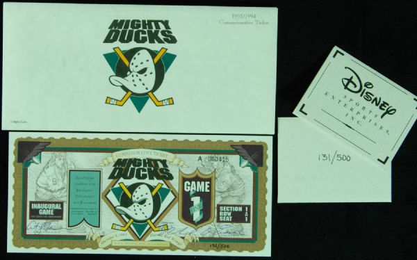 1993-94 Anaheim Ducks Team-Signed Commemorative Ticket (Disney LOA) 